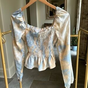 LE LIS smocked watercolor top, S